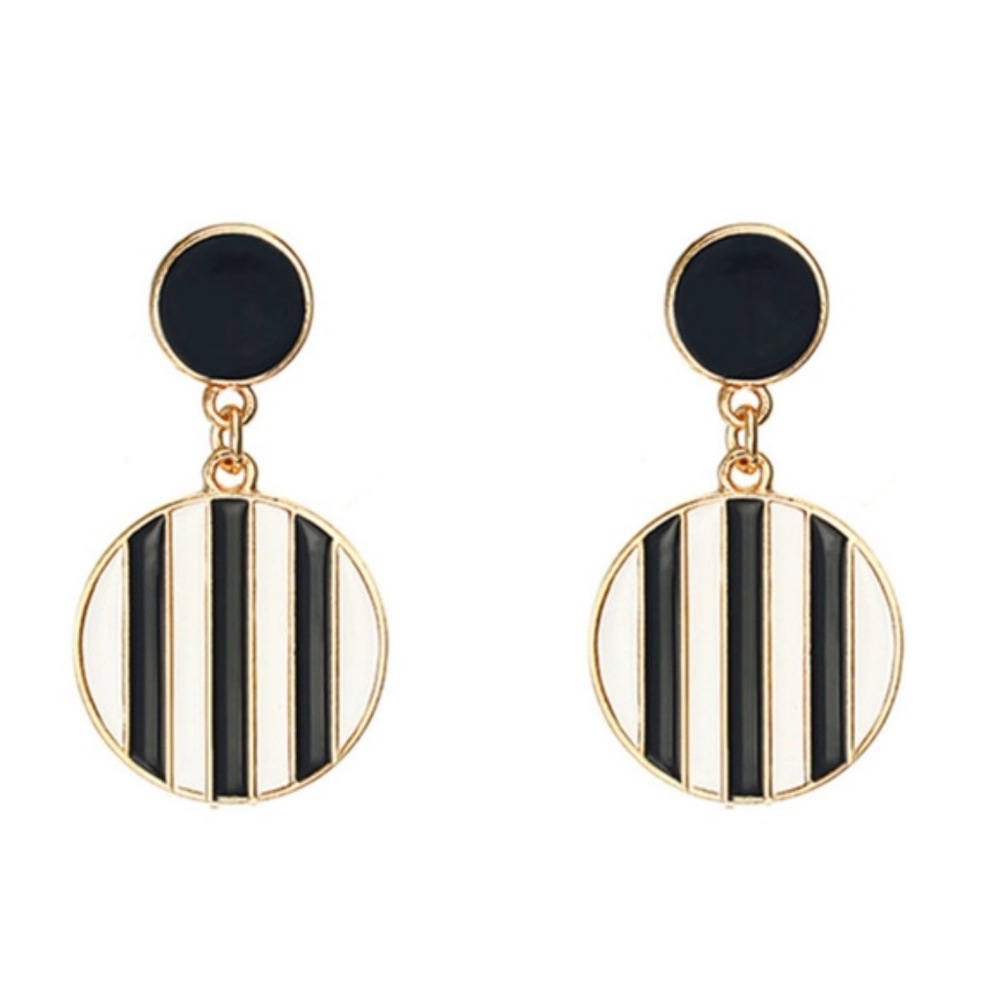 Black & White Striped Round Earrings